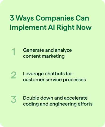 green banner that lists the 3 ways companies can get started with AI 