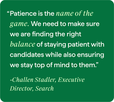 Hunt Club-branded image of a Challen Stadler quote on being patient in recruiting