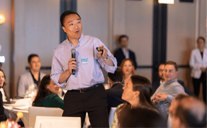 David Chang, Hunt Club's GM of Expert Network giving a speech
