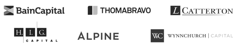 Small banner collage of company logos: BainCapital, ThomaBravo, LCatterton, HIG Capital, Alpine, Wynnchurch