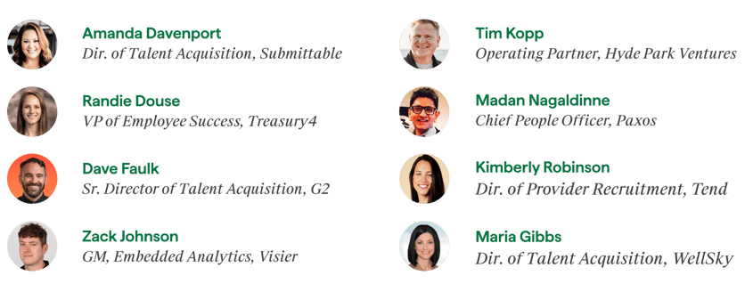 Banner containing headshots for 8 industry leaders who contributed to the report with their names and professional titles underneath them
