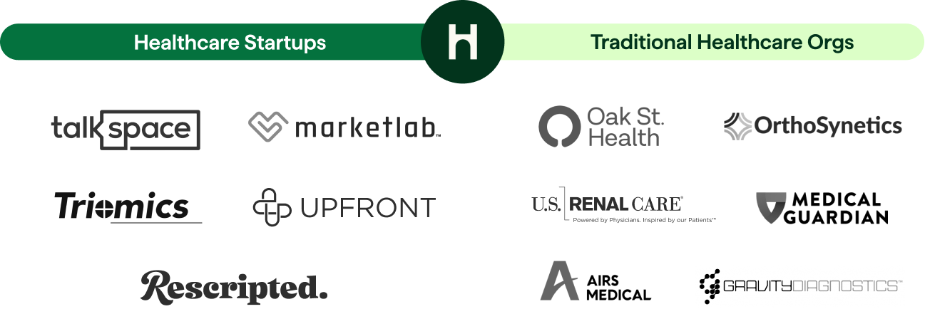 scale of healthcare organizations hunt club works with with several healthcare company logos underneath