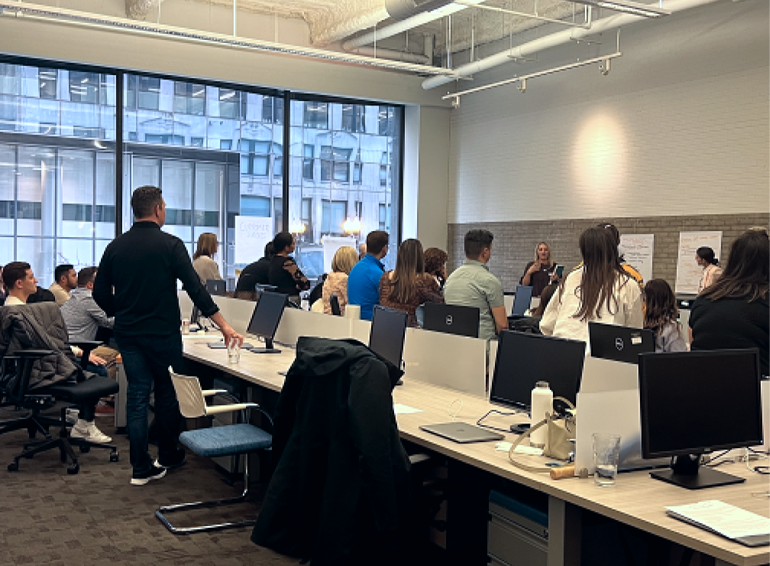 Hunt Club company meeting in the office