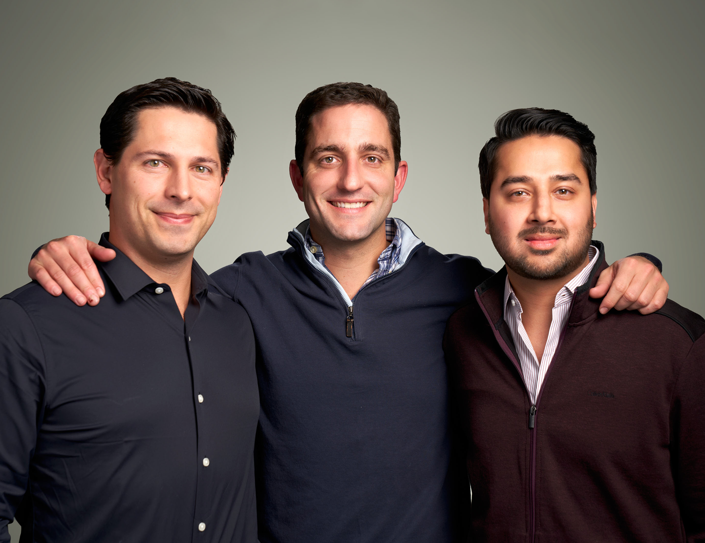 Portrait of Hunt Club's Founders. Scott Kacyn, CIO (left); Nick Cromydas, CEO (center); Sami Ahmed, Head of Search (right).