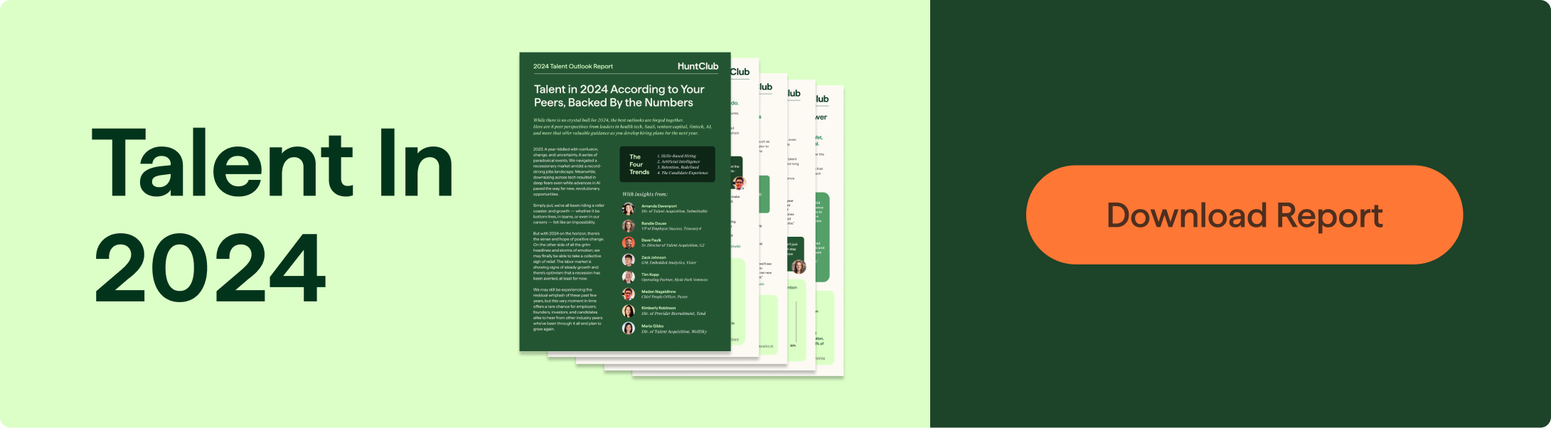Hunt Club branded banner for the "Talent In 2024" Outlook Report with a button on the right that reads "Download Report"