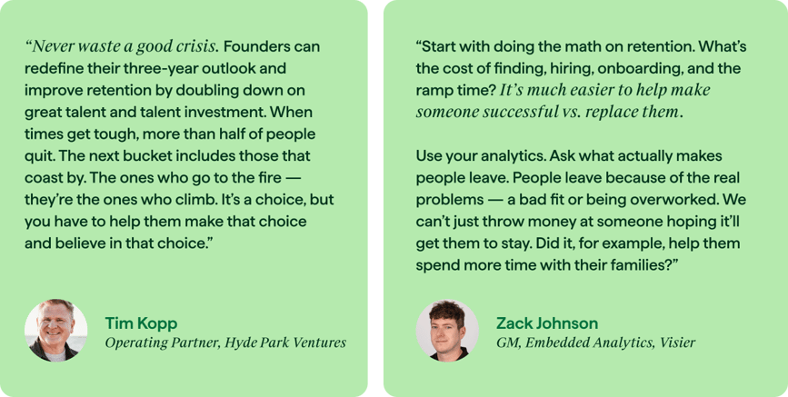 Hunt Club branded banner with 2 quotes from talent leaders about employee retention